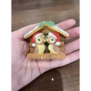 Vintage Christmas Owls In House Kissing-- Ceramic -